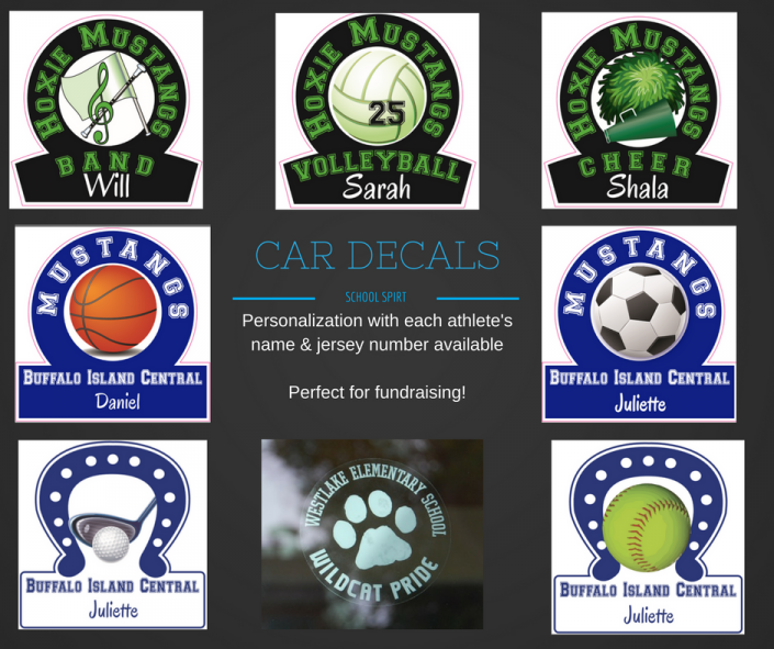 Removable car decals are a great way to show your school spirit and also a great option for fundraising! 